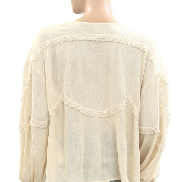 Free People Maisey Knit Blouse Top Floral Lace Embroidered Billowy S NWD 277115 - Picture 8 of 9